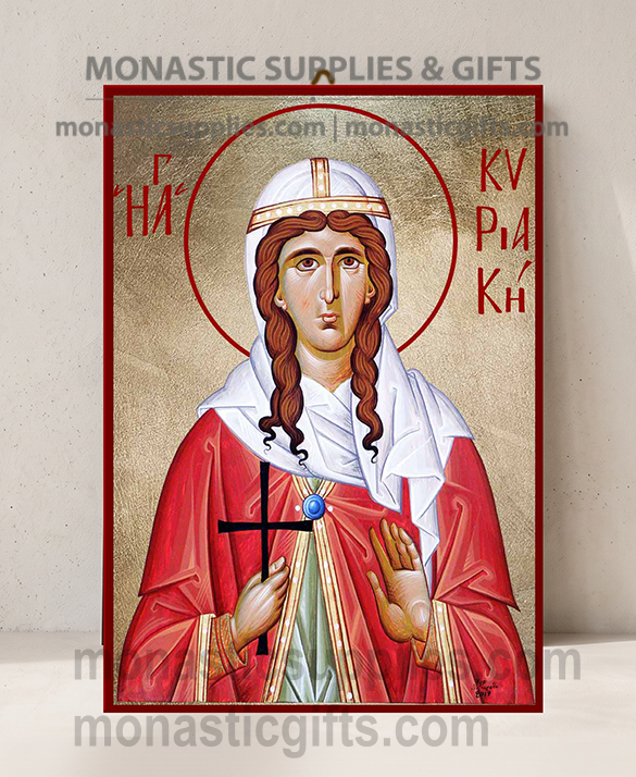 Handcrafted Orthodox gold leaf canvas icon of Saint Kyriaki the Great Martyr on solid wooden panel