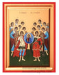 Front view of the Synaxis of the Archangels holy assembly silk screen Byzantine icon on gessoed canvas with red borders