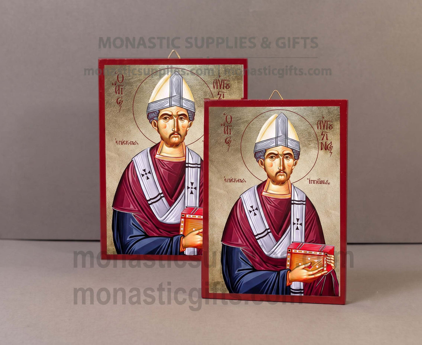 Saint Augustine Orthodox Icon - Handcrafted Gold Leaf Canvas Byzantine Wooden Panel Icon with Certificate