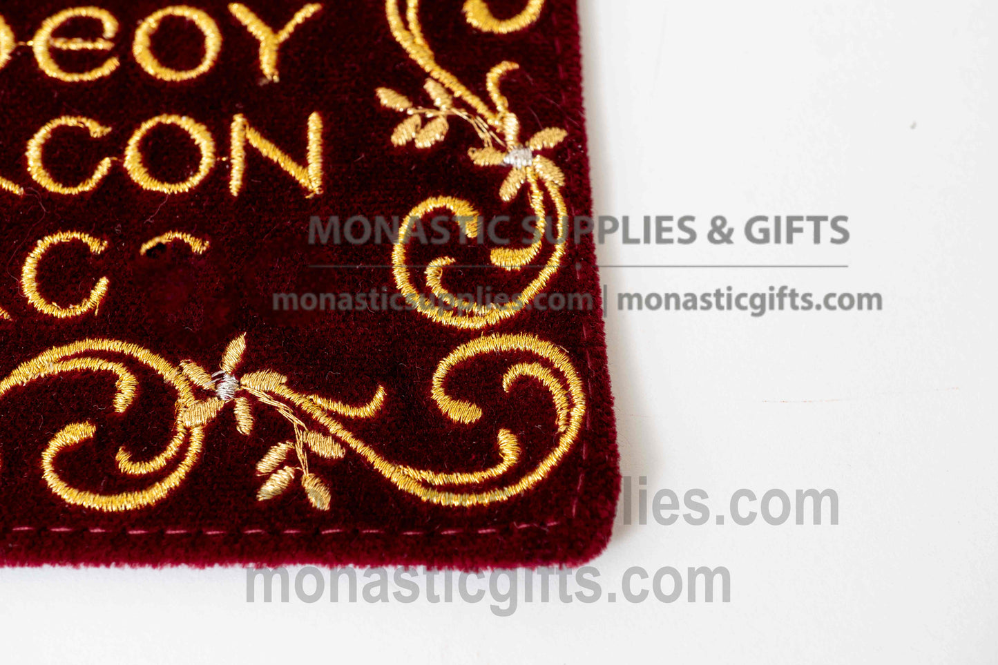 Archangel Michael Embroidered Burgundy Velvet Religious Banner (25x15 cm) for Home Iconostasis