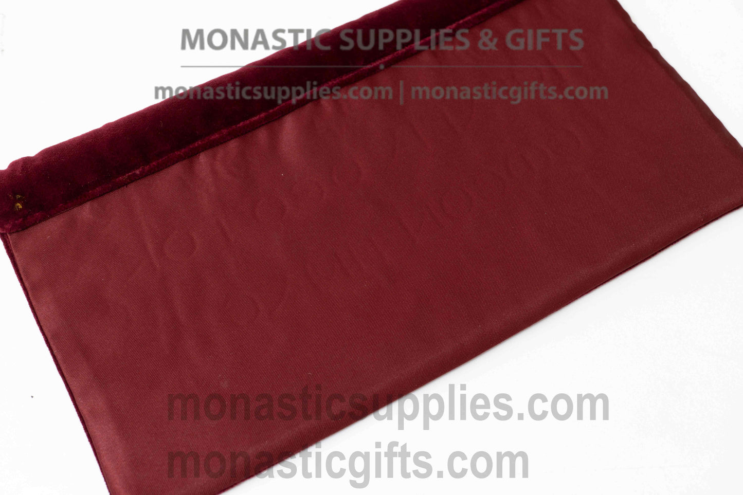 Handcrafted Greek embroidered burgundy velvet wall hanging banners of the Jesus Prayer and Theotokos prayer for home iconostasis
