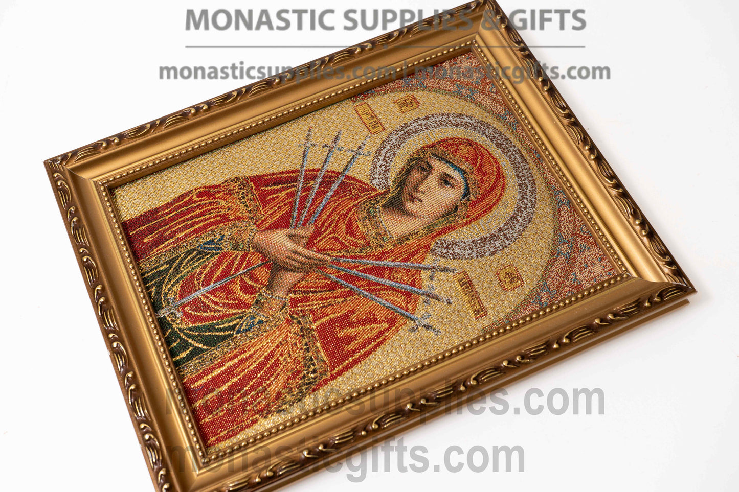 The Virgin Mary of the Seven Sorrows (Eftaspathi) Handmade Embroidered Framed Icon for Home Iconostasis