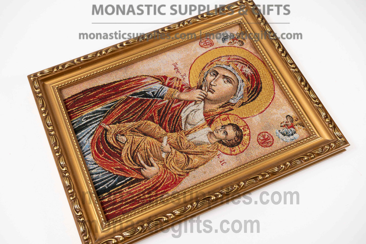 The Virgin Mary Paramythia (Mother of Consolation) Handmade Embroidered Framed Icon for Home Iconostasis