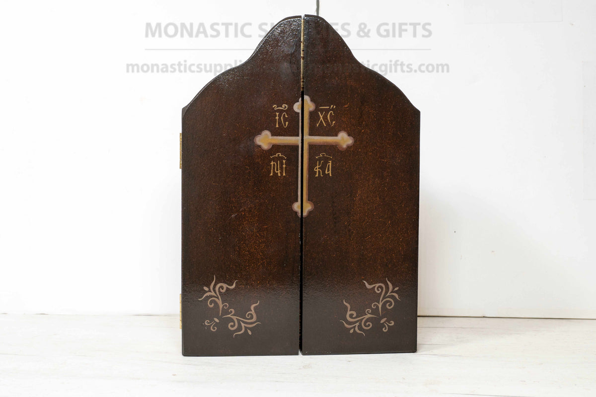 Large Deesis Wooden Triptych Icon - Orthodox Byzantine Shrine with Gold Leaf Finish