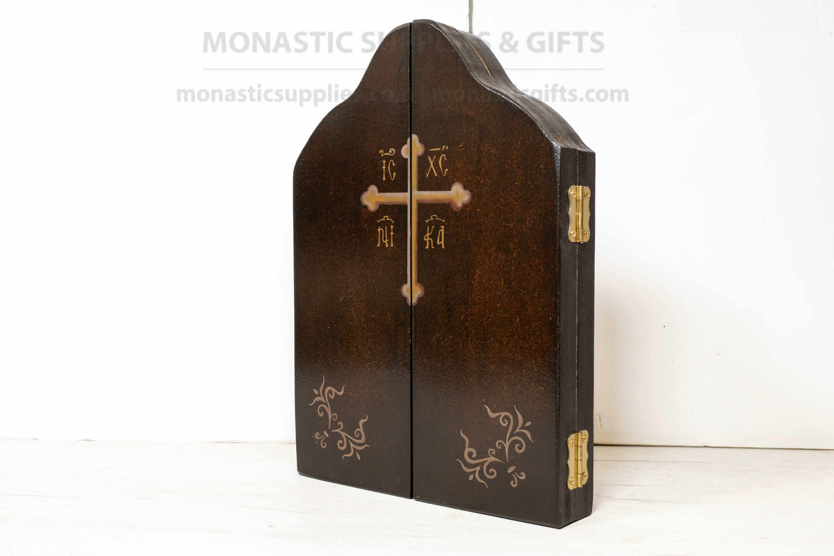 Large Deesis Wooden Triptych Icon - Orthodox Byzantine Shrine with Gold Leaf Finish