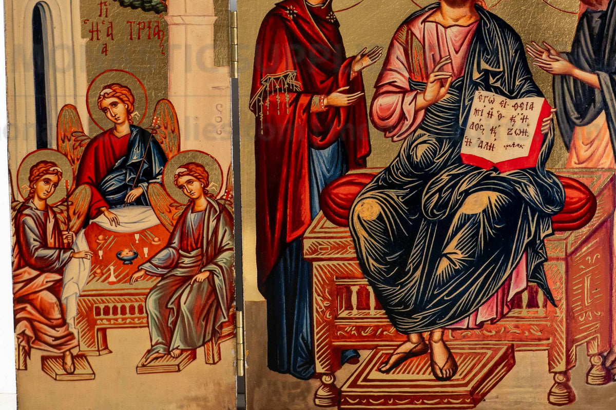 Large Deesis Wooden Triptych Icon - Orthodox Byzantine Shrine with Gold Leaf Finish