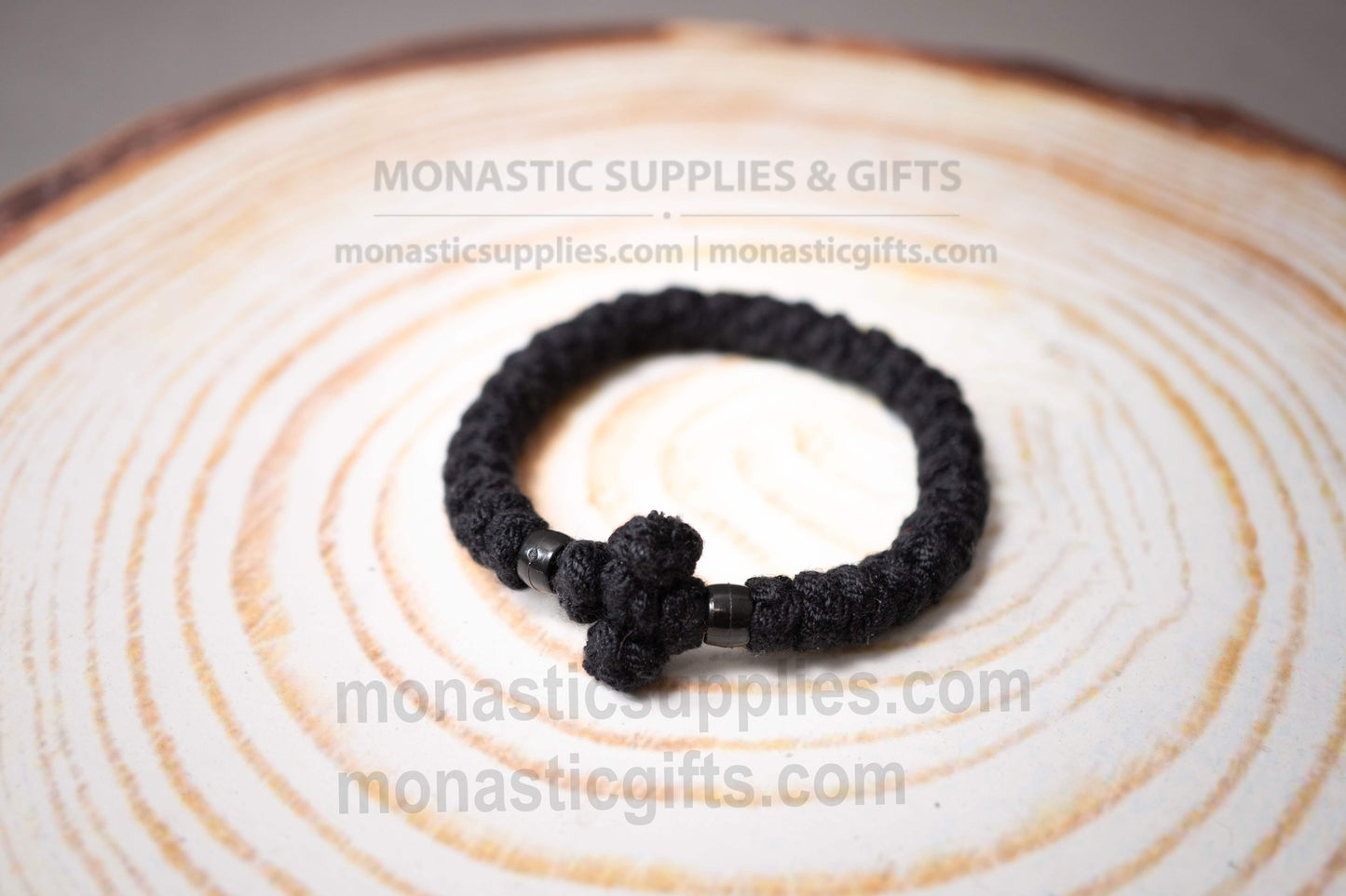 Traditional Thick Wool Orthodox Prayer Rope Bracelet, Black Athonite Komboskini with Black Beads (Adjustable 16-20cm - 6.3-7.87in)