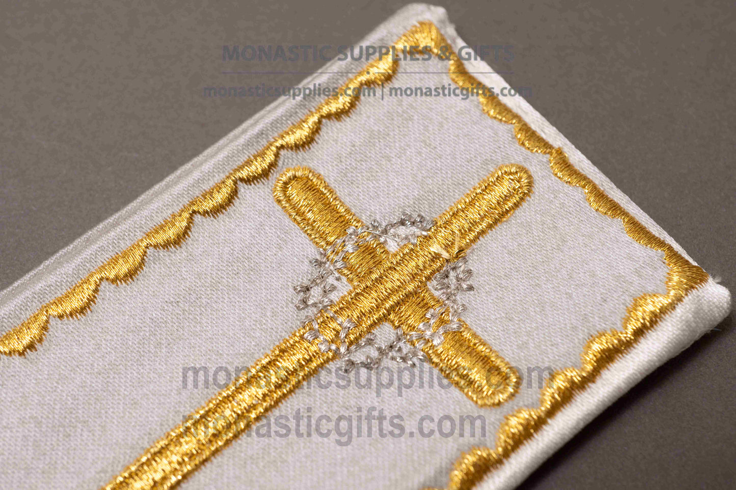 Gold Embroidered Fabric Bookmark with Cross & Grapevine Motif 22x5 cm (8.66x1.97 in) | 1 Piece