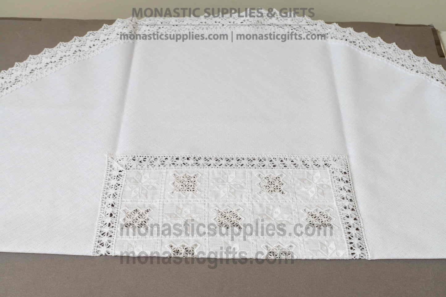 Round Burgundy Brocade CoasterRound Linen Artoklasia Basket Cover Cloth with Embroidered Crosses & Lace Trim - 90 cm (35.43 in) - 1 Pieces with Gold Embroidery & Looped Fringe - 11 cm (4.33 in) - Set of 4 (Copy)