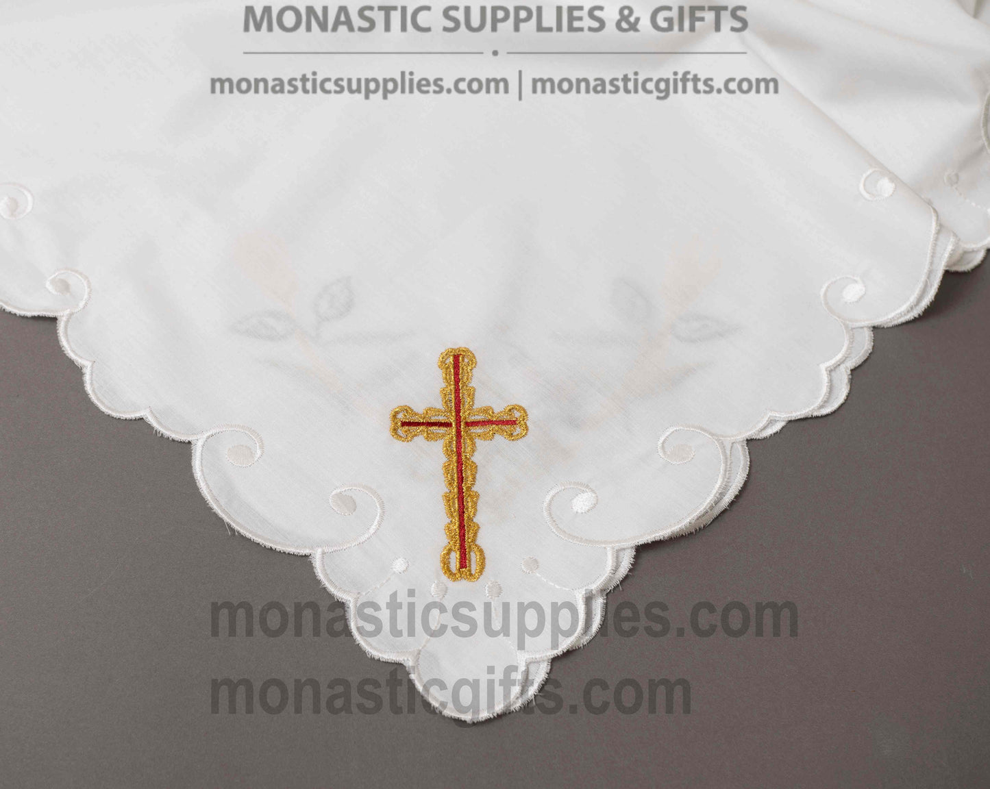 Square Linen Artoklasia Basket Cover Cloth with Embroidered Crosses & Scalloped Edge - 90x90 cm (35.43x35.43 in) - 1 Piece