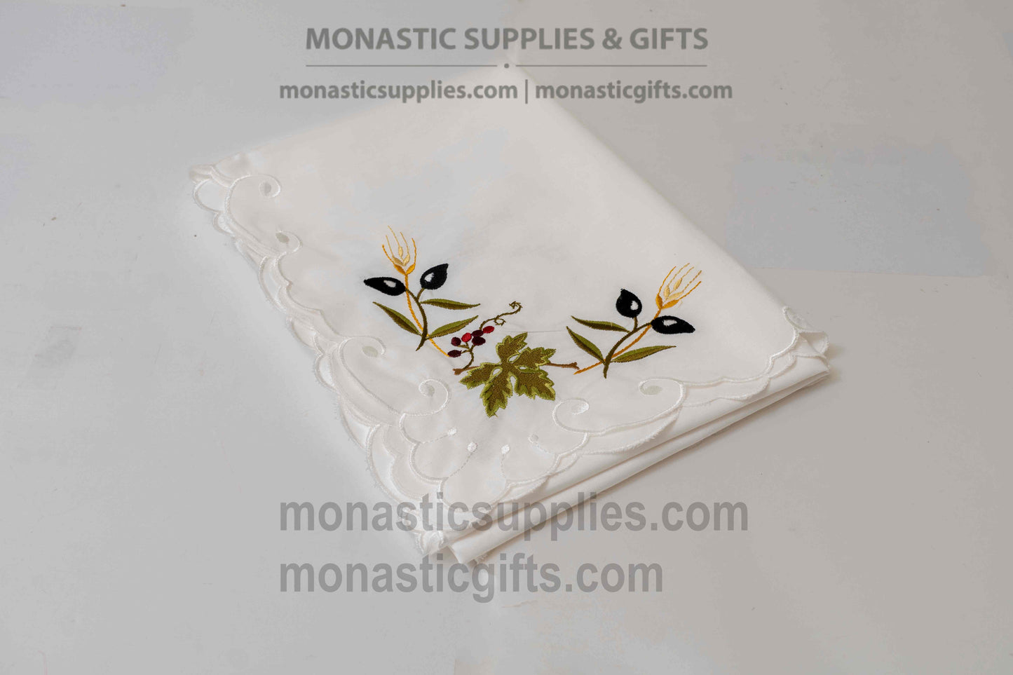 Handcrafted square linen Artoklasia basket cover cloth with embroidered crosses and scalloped cutwork edge 90x90 cm (35.43x35.43 in) made in Greece (1 piece)