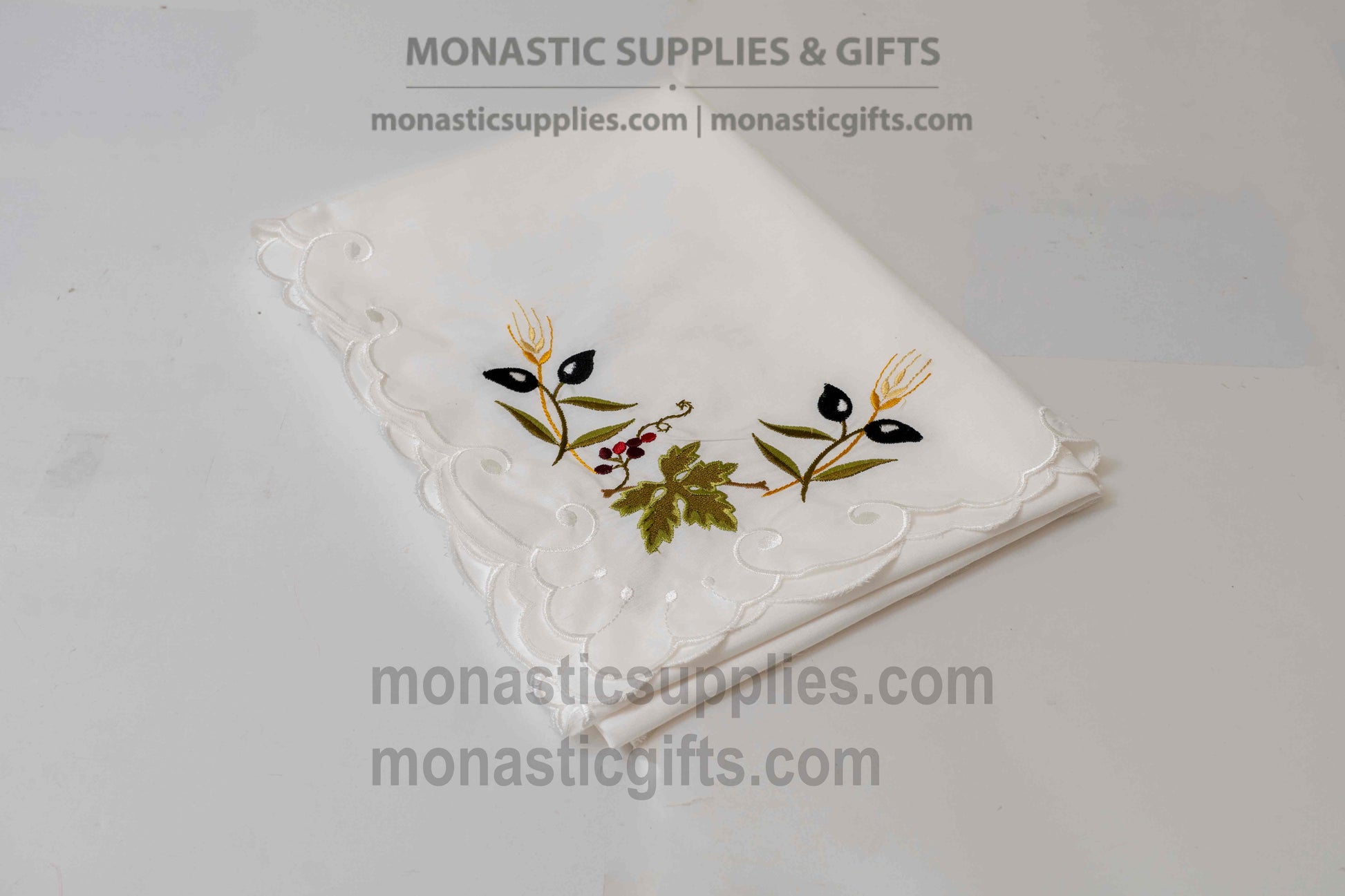 Handcrafted square linen Artoklasia basket cover cloth with embroidered crosses and scalloped cutwork edge 90x90 cm (35.43x35.43 in) made in Greece (1 piece)