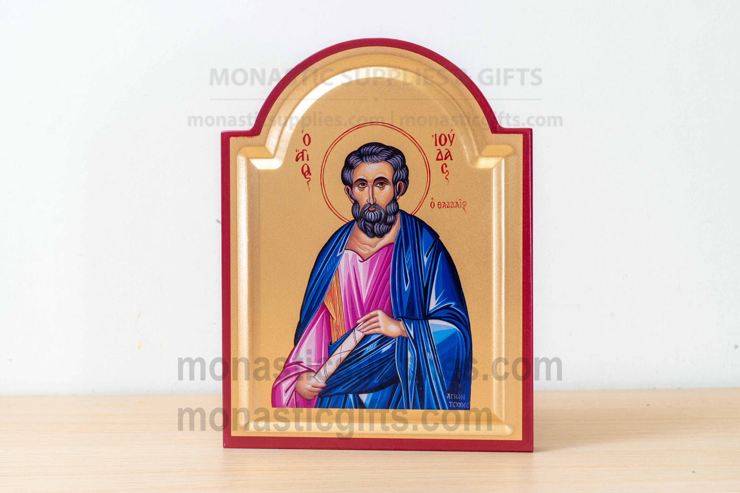St. Jude Thaddeus Arched Wooden Icon Wall Hanging or Tabletop Base Silk Canvas