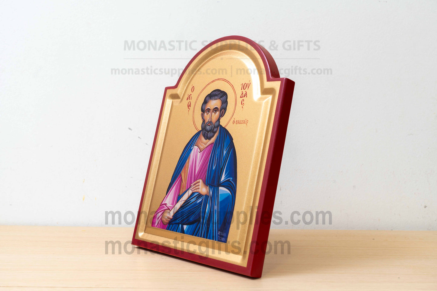 St. Jude Thaddeus Arched Wooden Icon Wall Hanging or Tabletop Base Silk Canvas