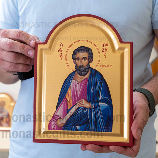 St. Jude Thaddeus Arched Wooden Icon Wall Hanging or Tabletop Silk Canvas