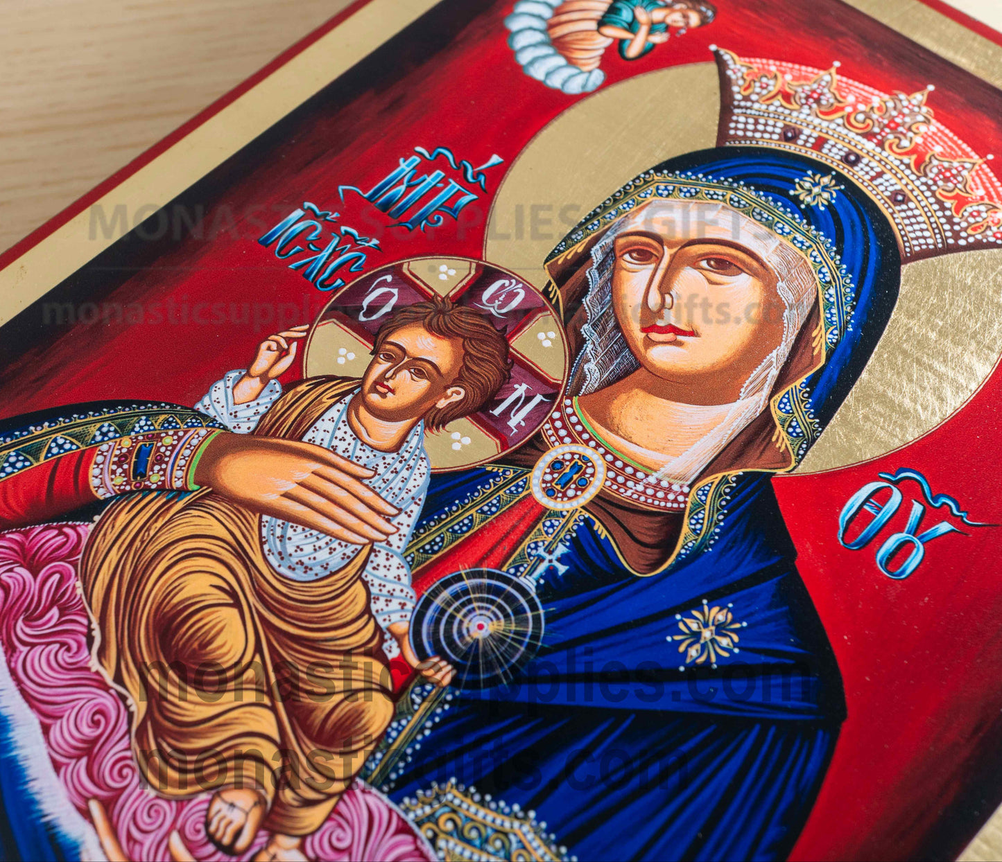 Virgin Mary the Queen Orthodox Icon - Patron of Comfort, Protection & Heavenly Guidance - Handcrafted Gold Leaf Canvas Byzantine Wooden Panel Icon with Certificate