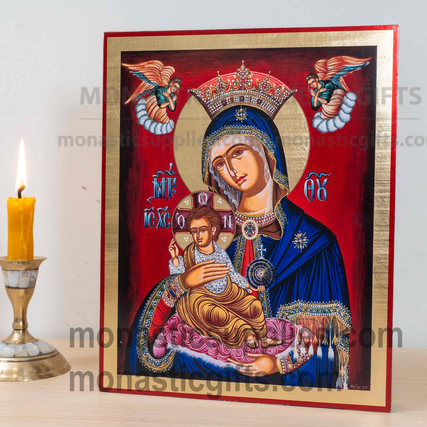 Virgin Mary the Queen Orthodox Icon - Patron of Comfort, Protection & Heavenly Guidance - Handcrafted Gold Leaf Canvas Byzantine Wooden Panel Icon with Certificate