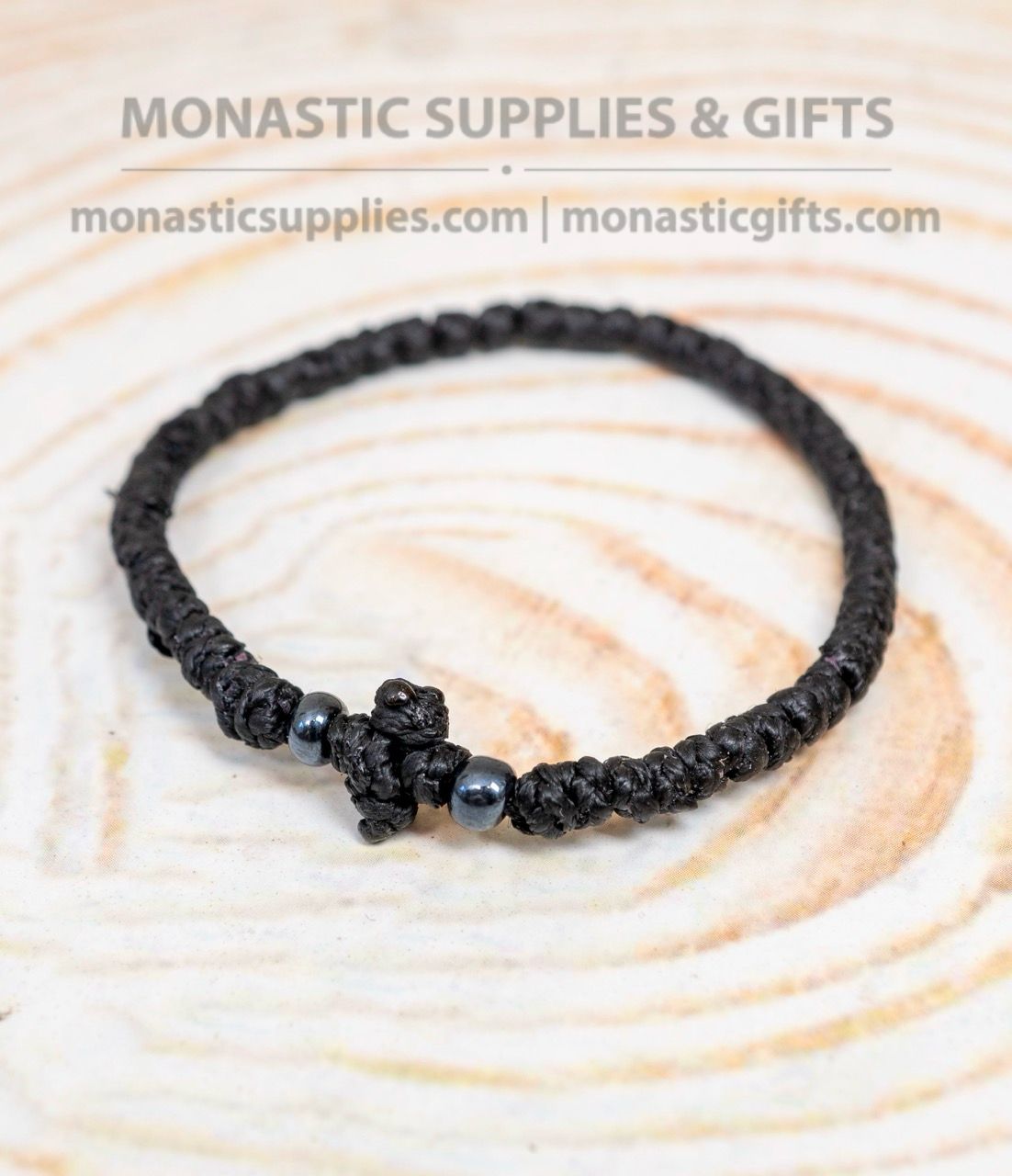 Komboskini -Prayer Rope ,1 pcs Black waxed thin with Stone beads,Orthodox Gift