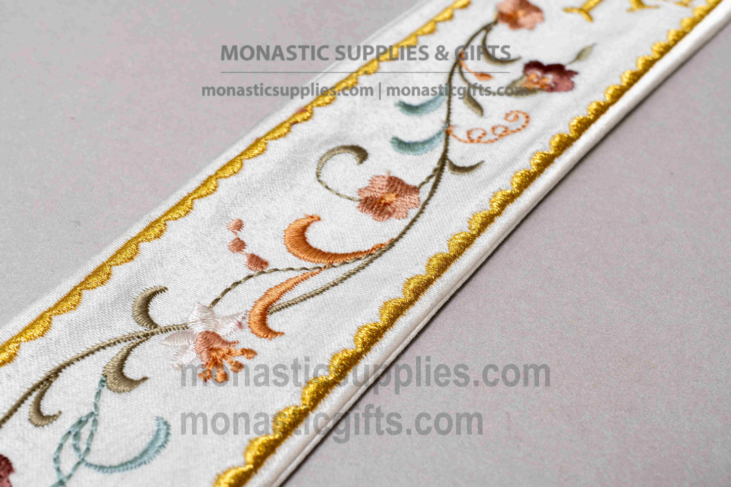 Gold Embroidered Fabric Liturgical Bookmark with Christogram & Floral Design 22x5 cm (8.66x1.97 in)  1 Piece
