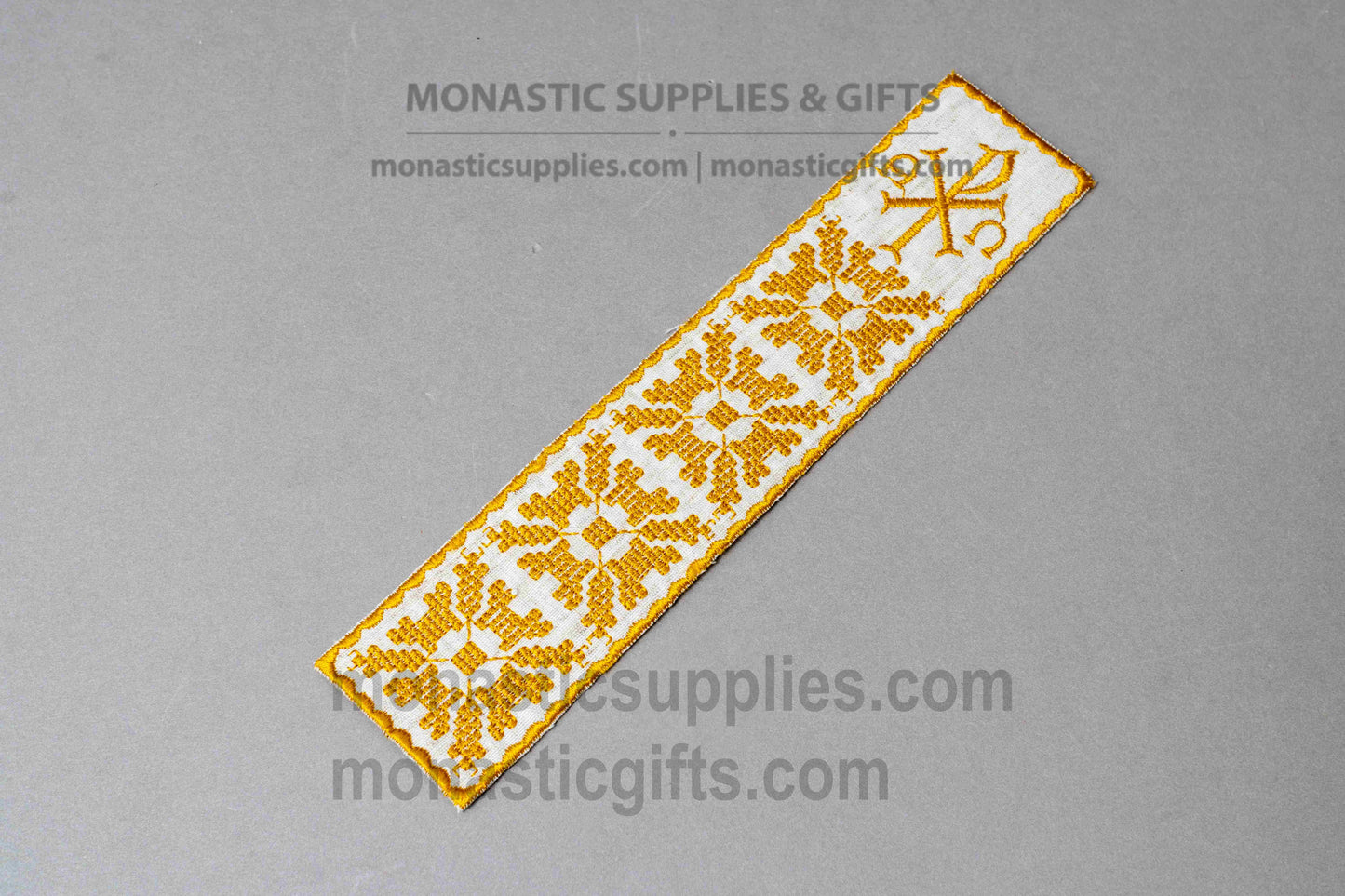 Gold Embroidered Fabric Bookmark with Christogram & Byzantine Cross Pattern 22x5 cm (8.66x1.97 in) | 1 Piece