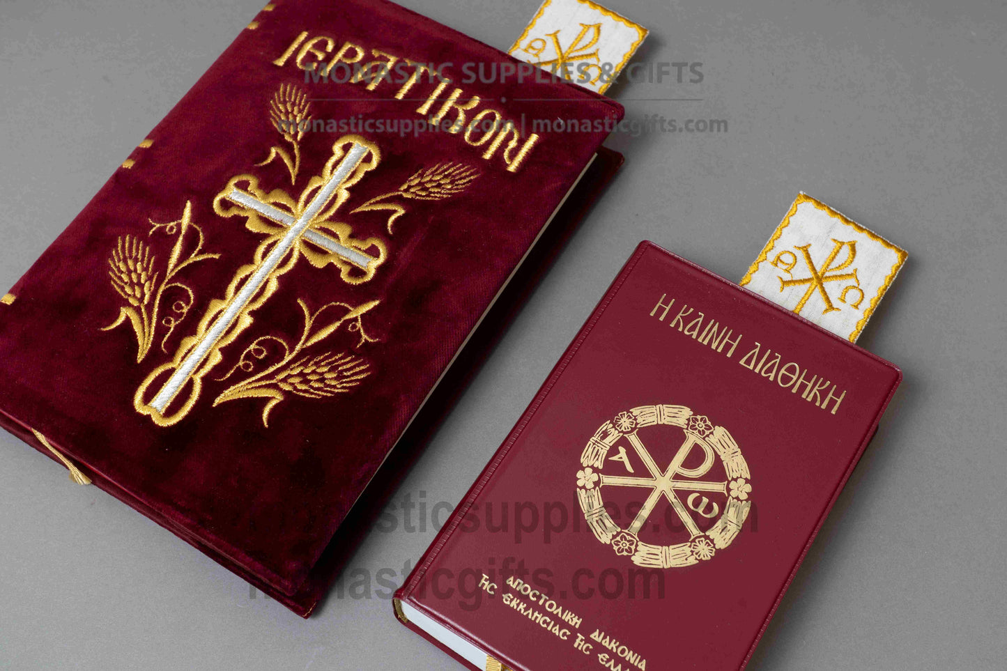 Handcrafted gold embroidered white fabric bookmark with Chi-Rho Christogram and Byzantine geometric cross motif 22x5 cm (8.66x1.97 in) made in Greece (1 piece)