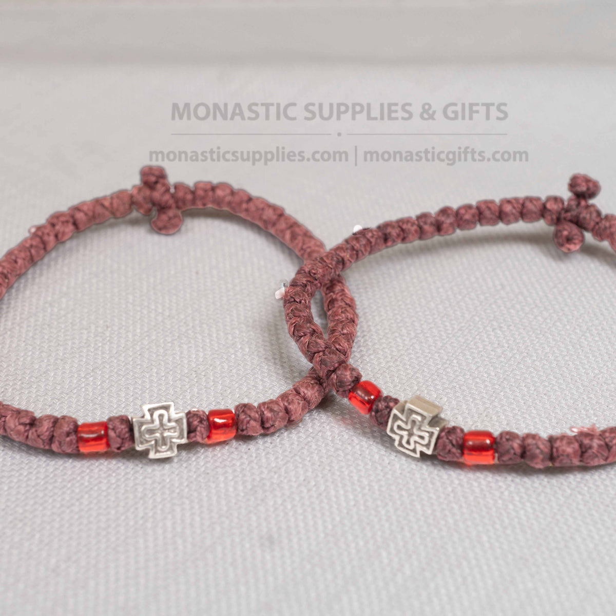 Monastic Style Prayer Rope Bracelet with Cross Bead in Deep Brown - Orthodox - 50 Knots - 1 Piece