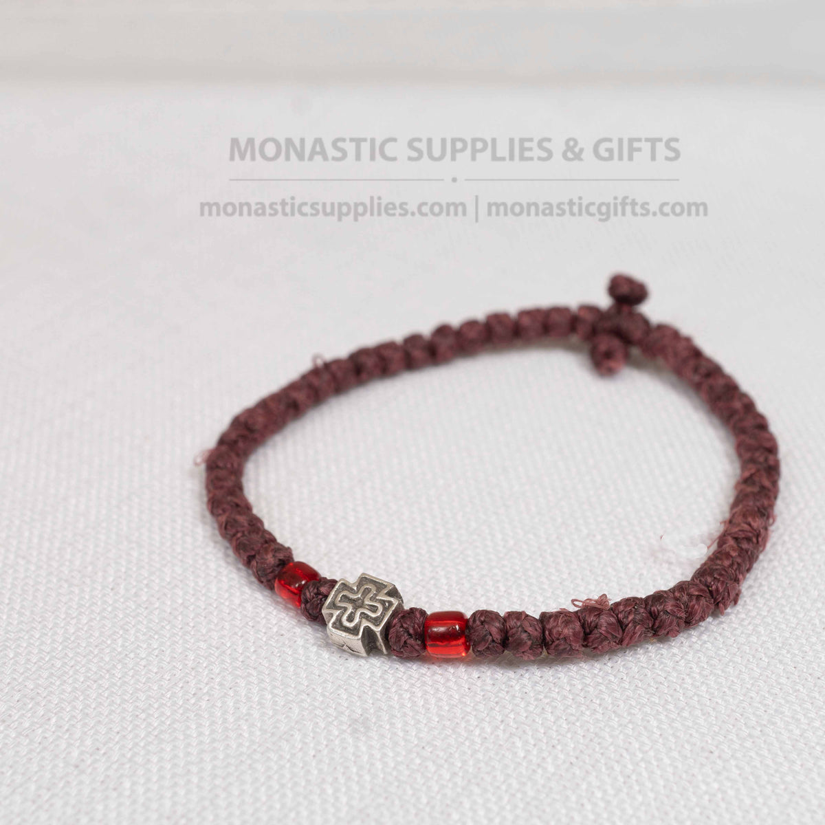 Monastic Style Prayer Rope Bracelet with Cross Bead in Deep Brown - Orthodox - 50 Knots - 1 Piece