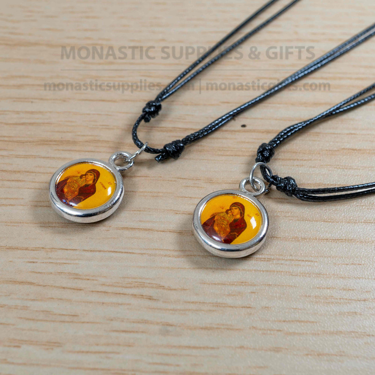Virgin Mary Glykofilousa double sided icon pendant necklace with adjustable cord and IC XC NIKA gift box handmade in Greece[cite: 14]