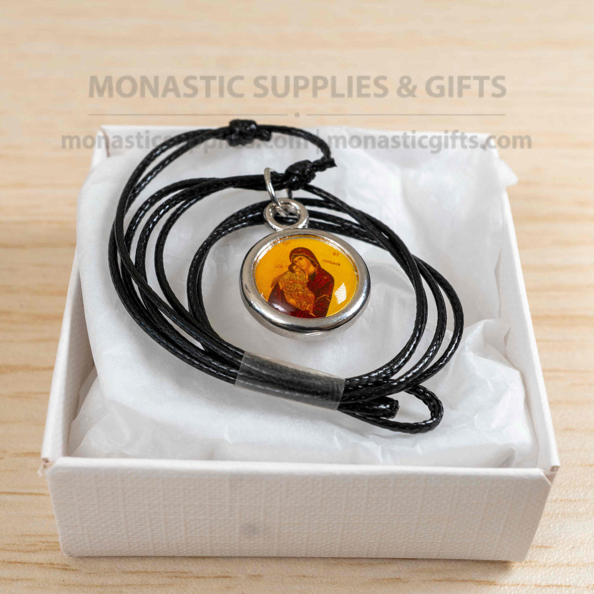 Virgin Mary Glykofilousa double sided icon pendant necklace with adjustable cord and IC XC NIKA gift box handmade in Greece[cite: 14]
