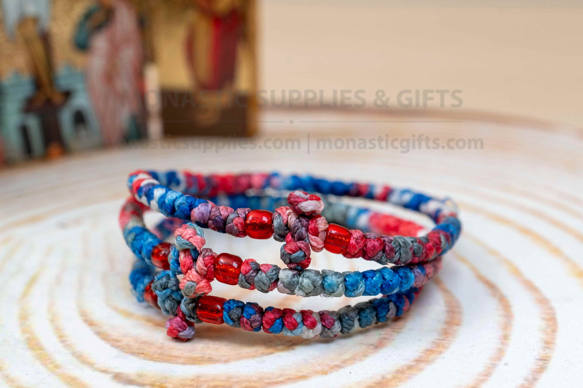 Prayer Rope Komboskini Bracelet French Tricolor Pattern - Handmade Orthodox Multicolor Wristband