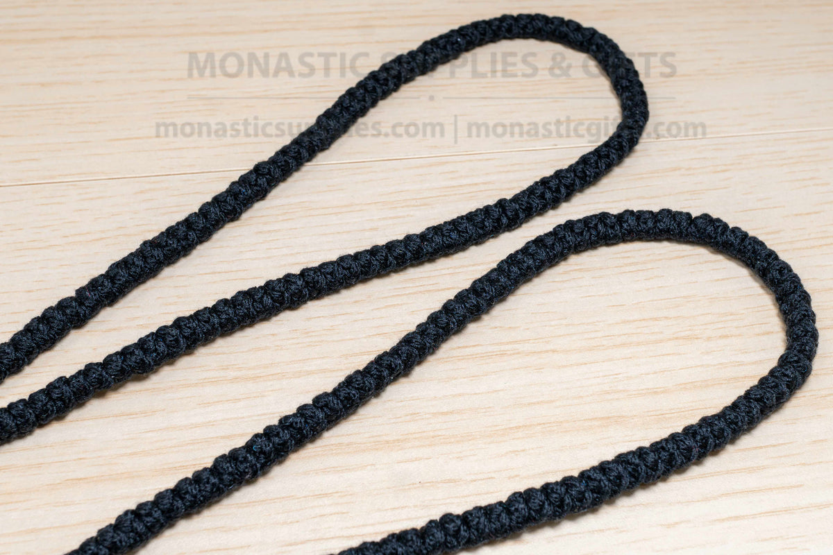 Authentic 100 knots pure wool black prayer rope komboskini with knotted cross and tassel made in Greece
