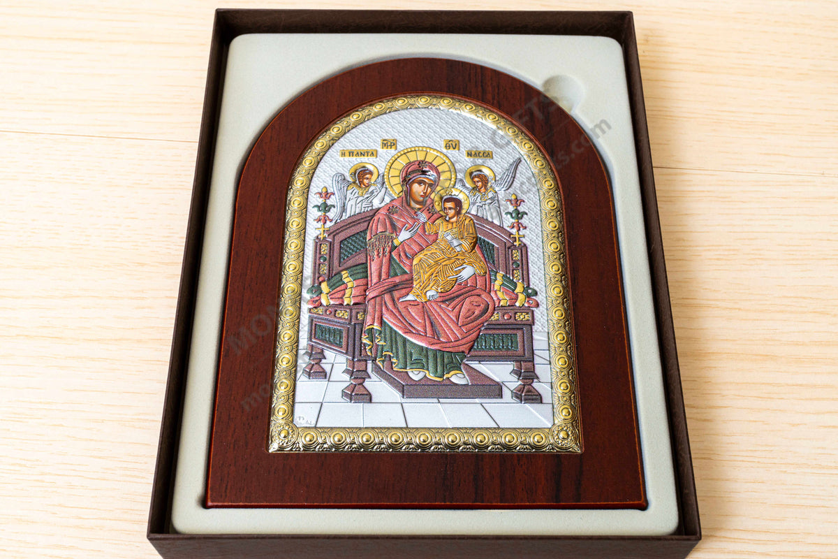 Virgin Mary Pantanassa 925 Silver Icon with Color Accents (15x20 cm / 5.9x7.9 in)