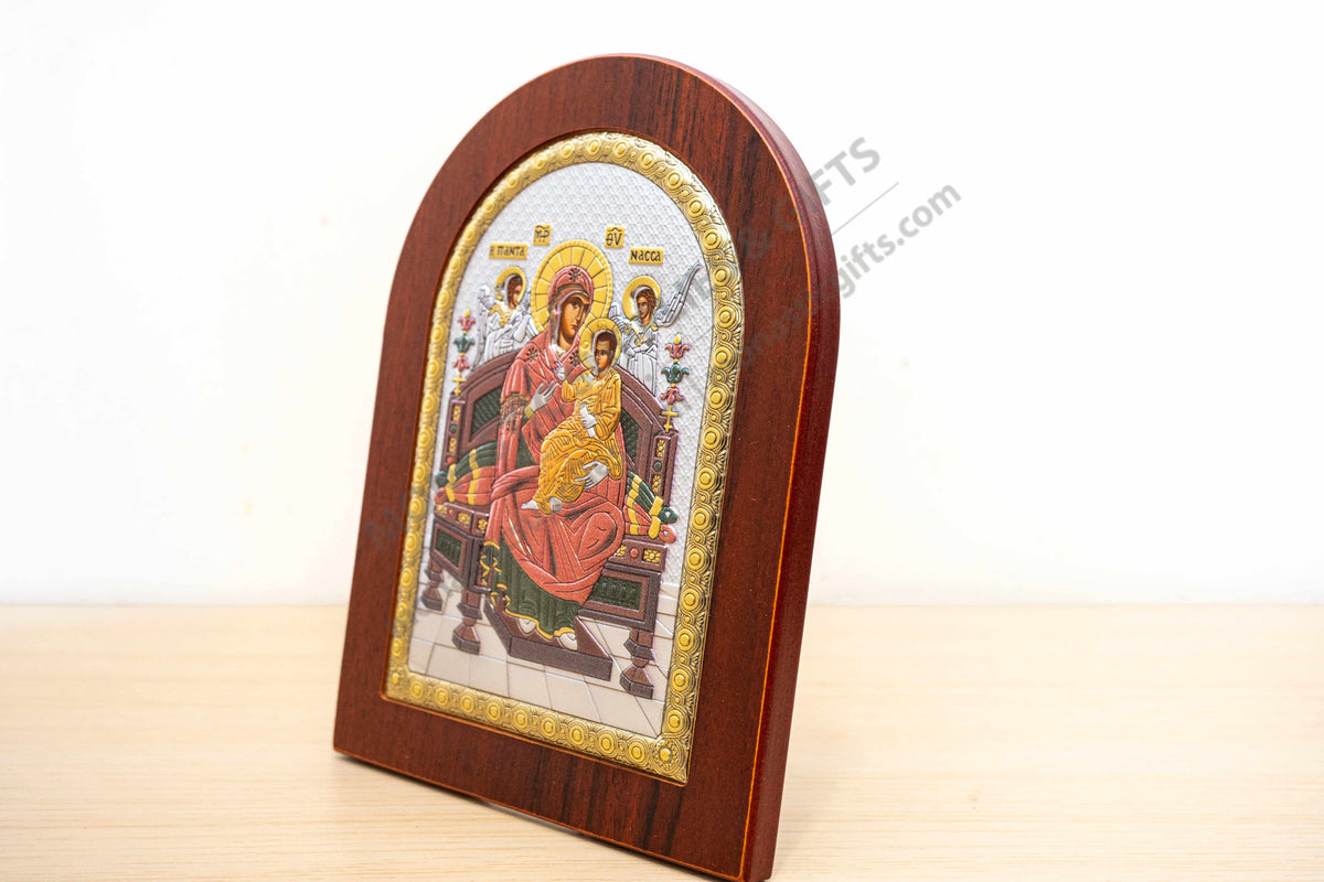 Virgin Mary Pantanassa 925 Silver Icon with Color Accents (15x20 cm / 5.9x7.9 in)