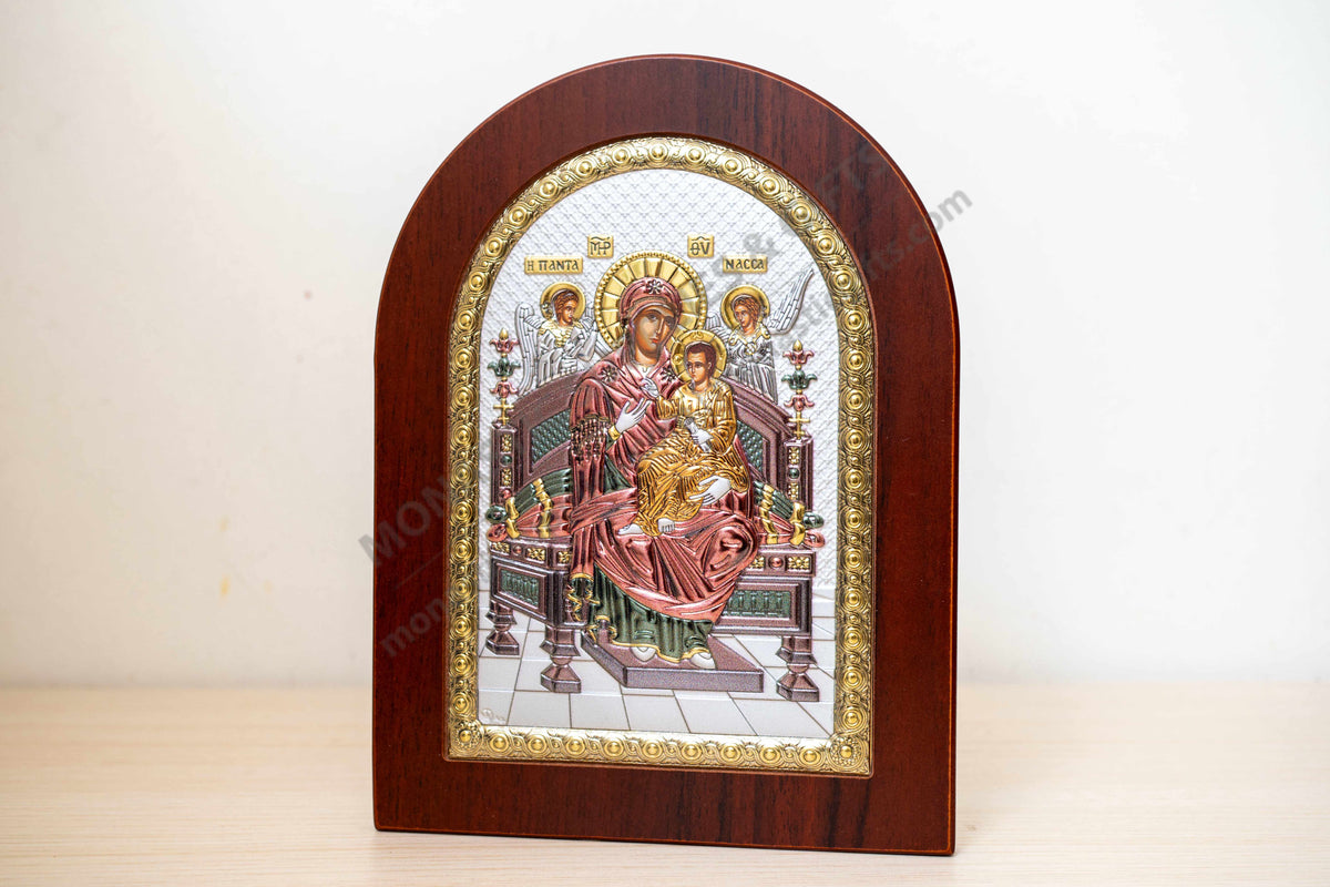 Virgin Mary Pantanassa 925 Silver Icon with Color Accents (15x20 cm / 5.9x7.9 in)