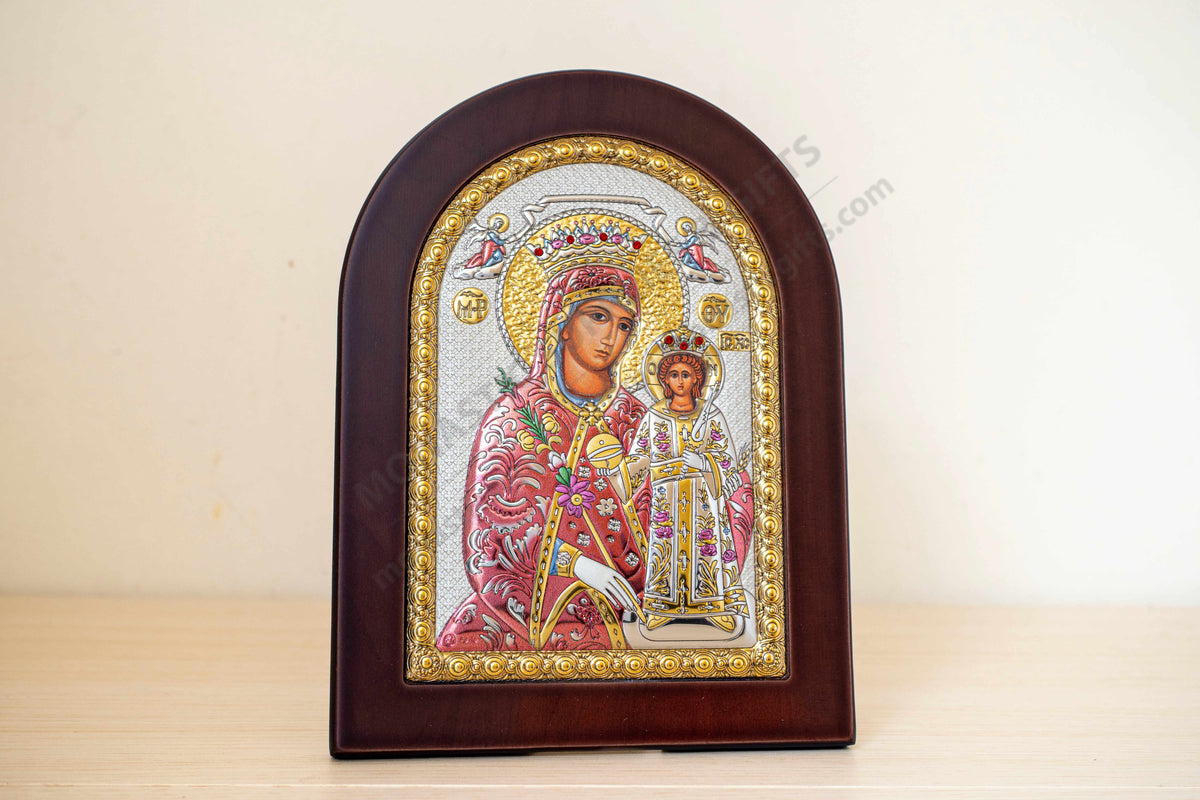 Virgin Mary the Unfading Rose Rodon to Amaranto 925 silver icon with reflective color accents (15x20 cm / 5.9x7.9 in)