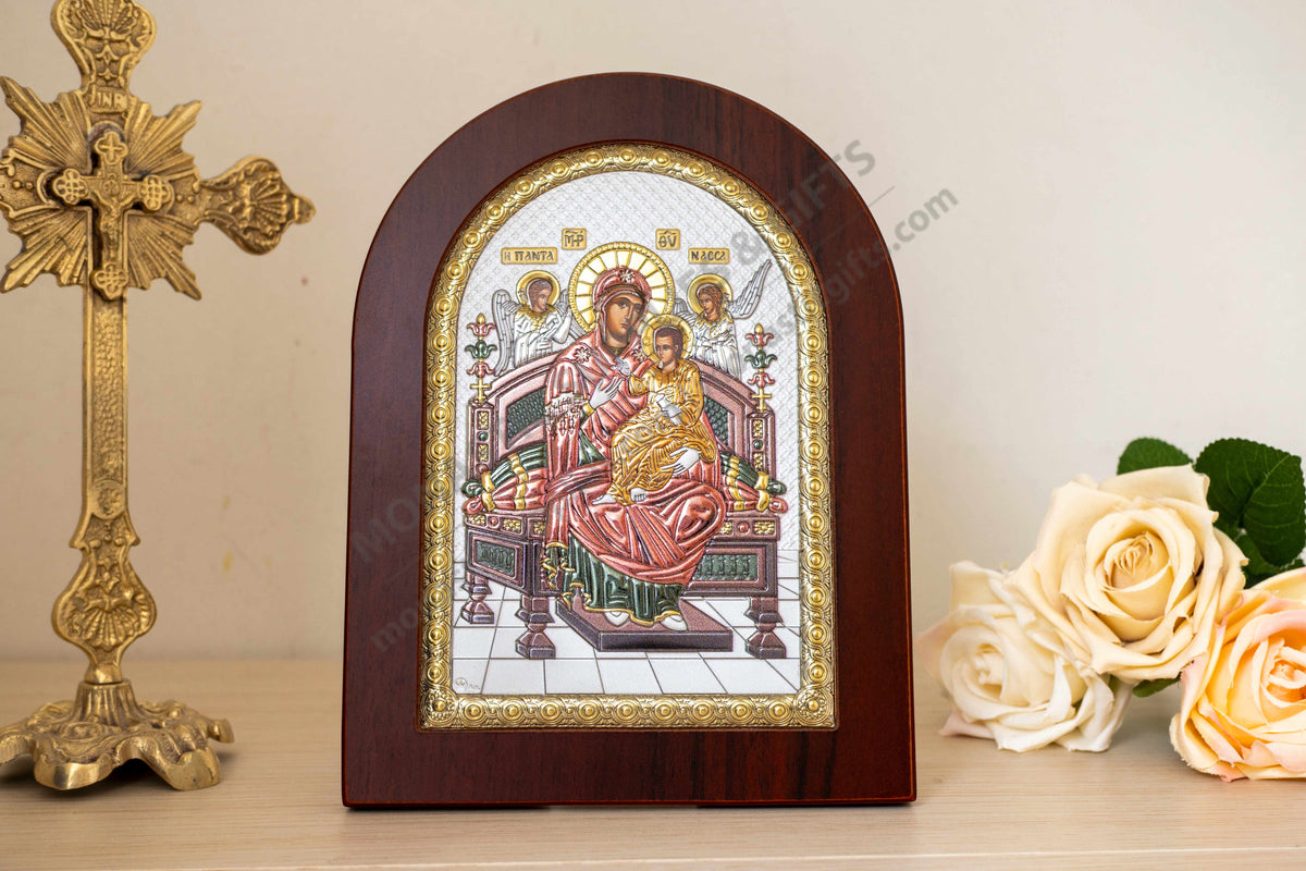 Virgin Mary Pantanassa 925 Silver Icon with Color Accents (15x20 cm / 5.9x7.9 in)