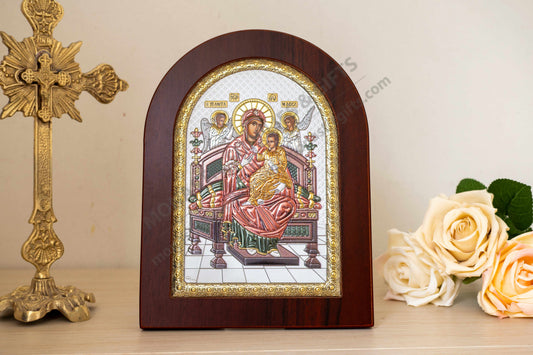 Virgin Mary Pantanassa 925 Silver Icon with Color Accents (15x20 cm / 5.9x7.9 in)