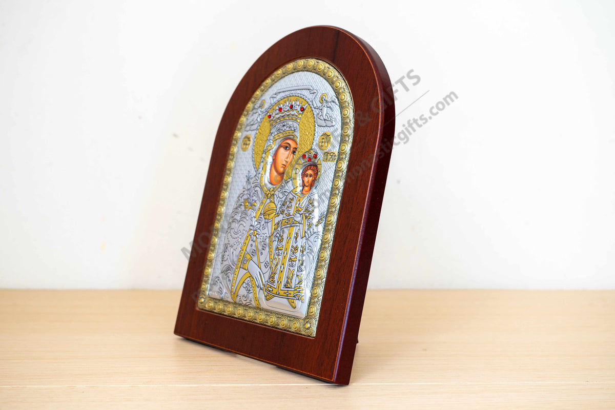 Virgin Mary the Unfading Rose Rodon to Amaranto 925 silver Byzantine icon with gold accents (20x26 cm / 7.9x10.2 in)