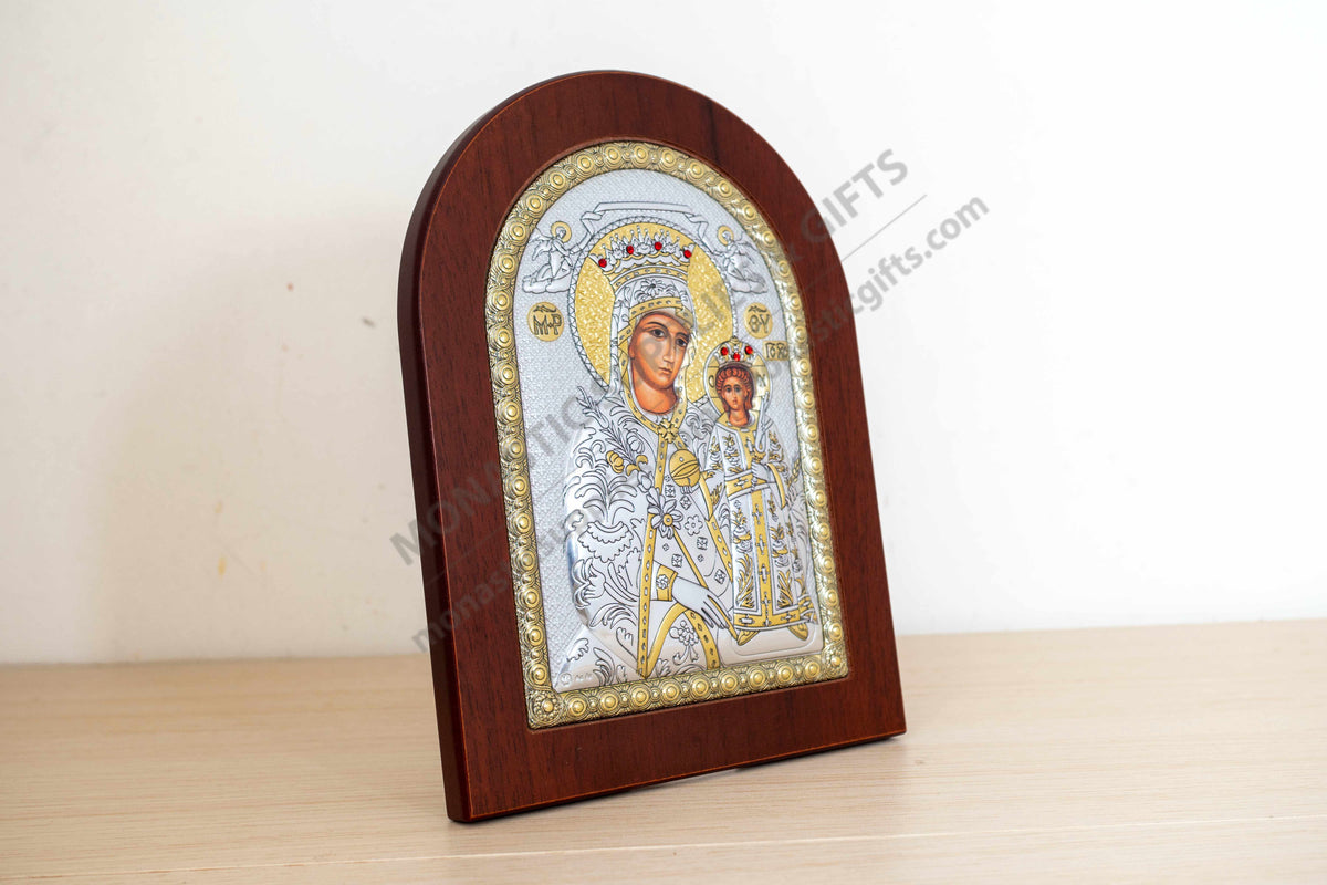 Virgin Mary Unfading Rose 925 Silver Icon (20x26 cm / 7.9x10.2 in)