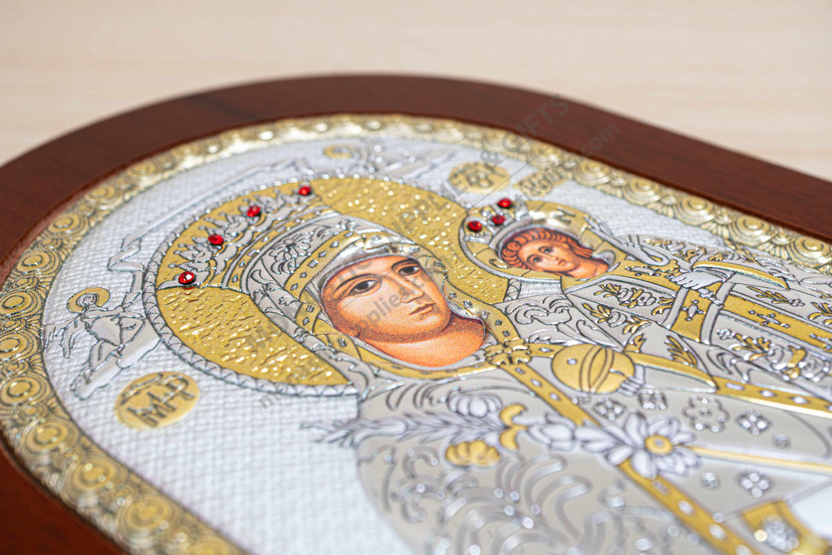 Virgin Mary the Unfading Rose Rodon to Amaranto 925 silver Byzantine icon with gold accents (20x26 cm / 7.9x10.2 in)