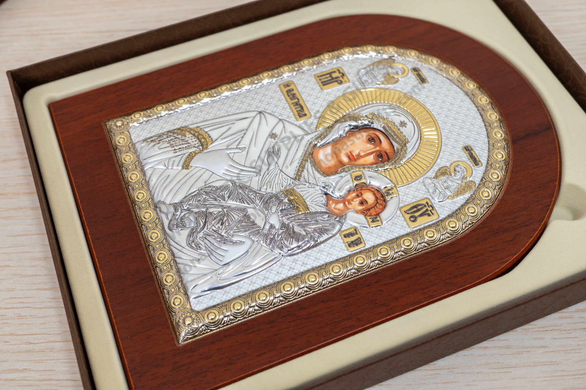 Virgin Mary Showing the Way Hodegetria 925 silver Byzantine icon with gold accents (15x20 cm / 5.9x7.9 in)