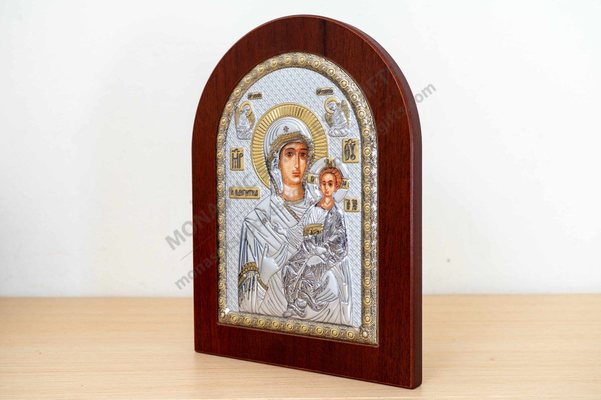 Virgin Mary Showing the Way Hodegetria 925 silver Byzantine icon with gold accents (15x20 cm / 5.9x7.9 in)