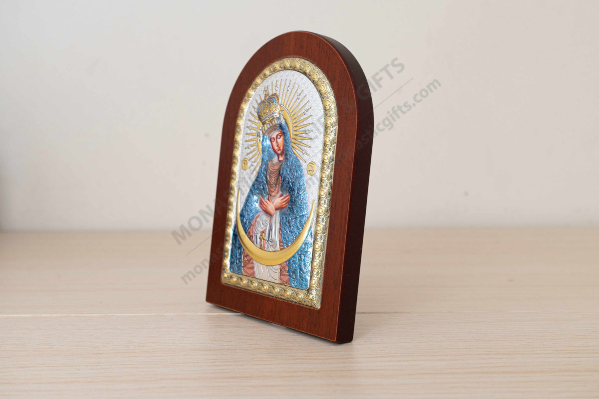 Virgin Mary Ostrobramska Gate of Dawn 925 Silver Icon with Color (10x14 cm / 3.9x5.5 in)