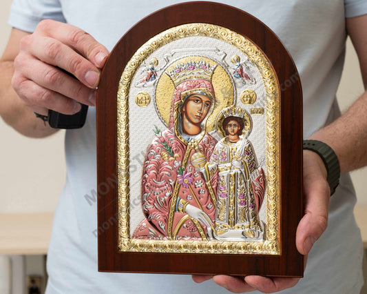 Virgin Mary the Unfading Rose Rodon to Amaranto 925 silver icon with reflective color accents (20x26 cm / 7.9x10.2 in)