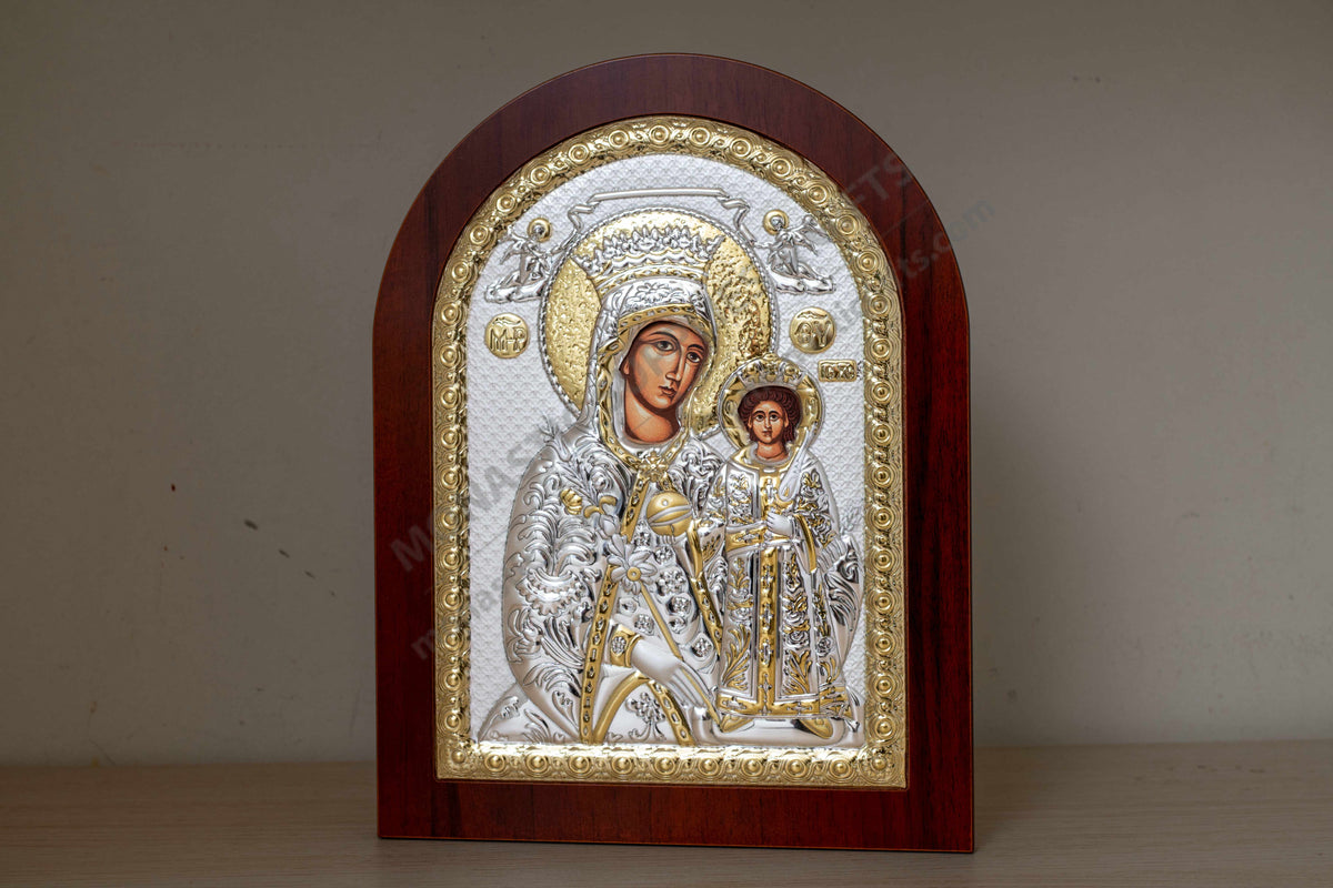 Virgin Mary Unfading Rose 925 Silver Icon (20x26 cm / 7.9x10.2 in)