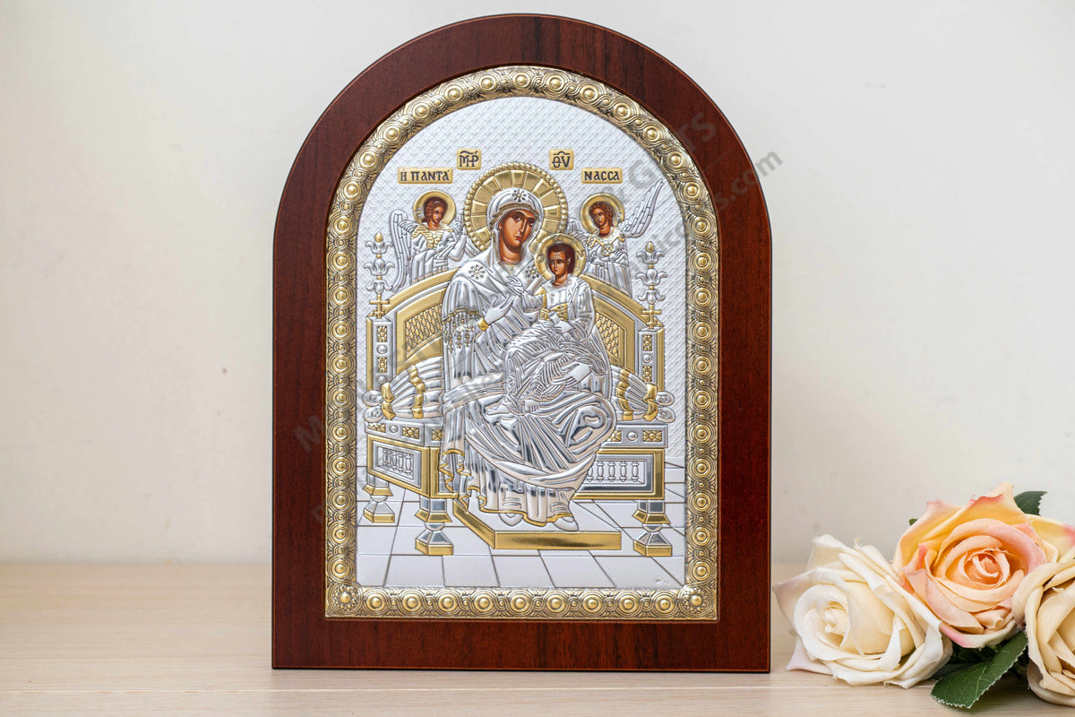 Virgin Mary Pantanassa 925 Sterling Silver Icon with Gold Plated Accents & Lifetime Warranty (20x26 cm / 7.9x10.2 in)