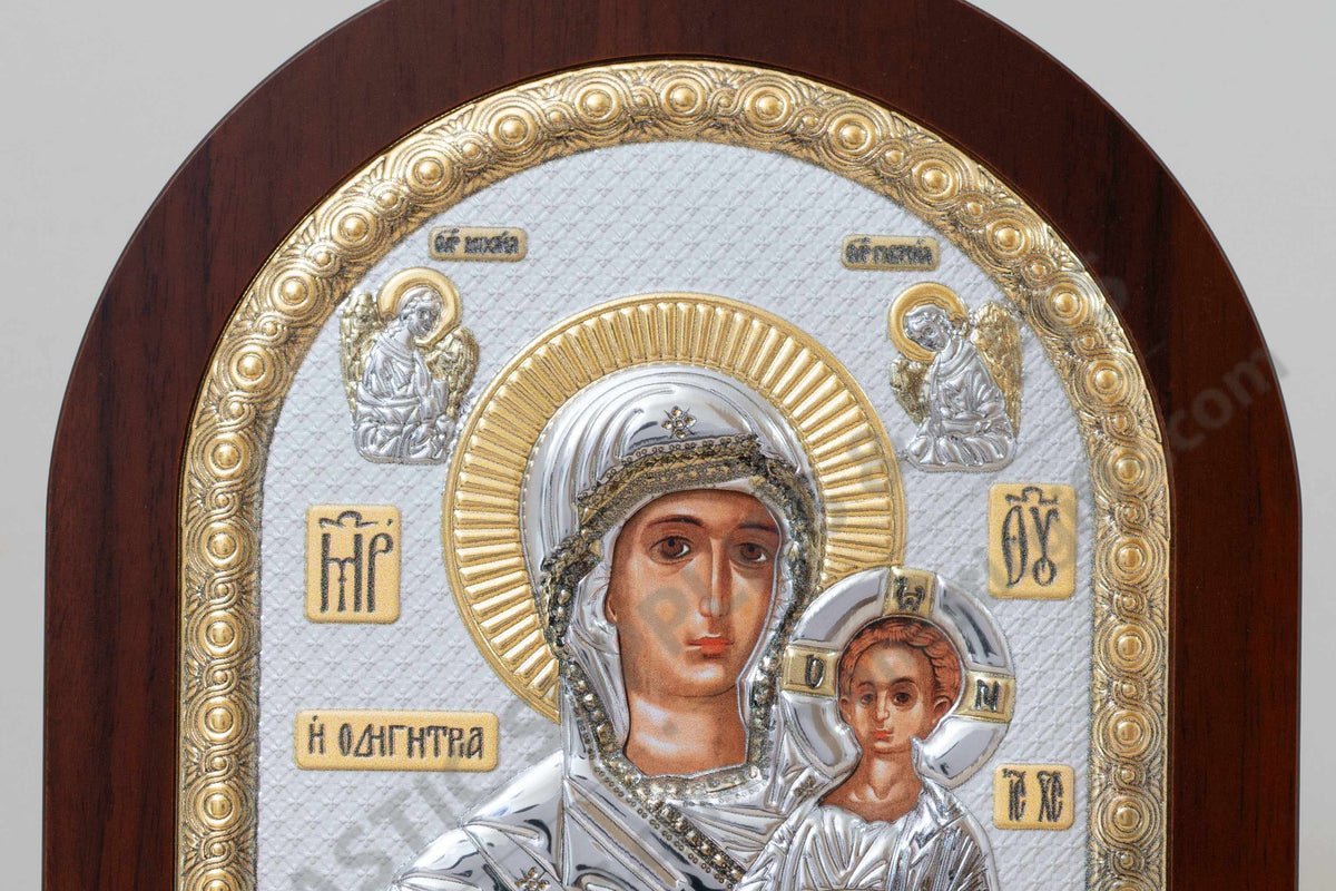 Virgin Mary Showing the Way Hodegetria 925 silver Byzantine icon with gold accents (20x26 cm / 7.9x10.2 in)