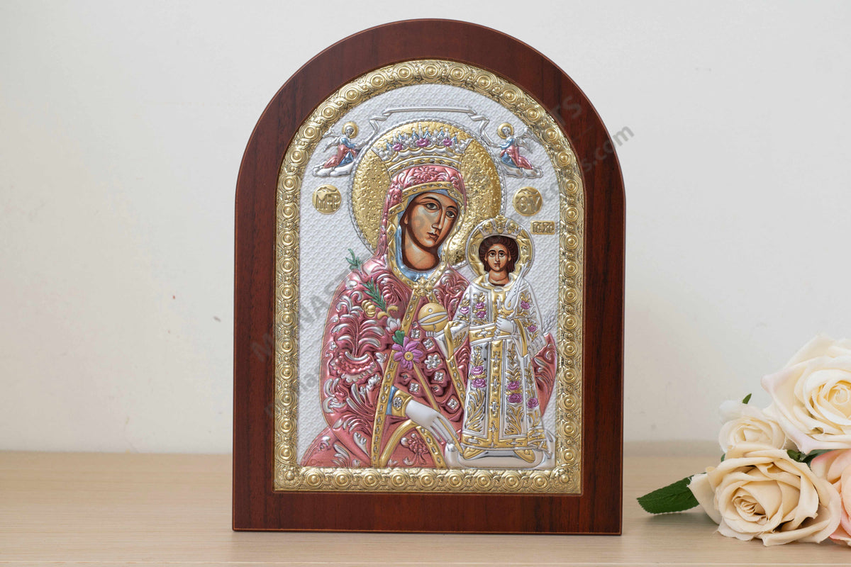 Virgin Mary the Unfading Rose Rodon to Amaranto 925 silver icon with reflective color accents (20x26 cm / 7.9x10.2 in)