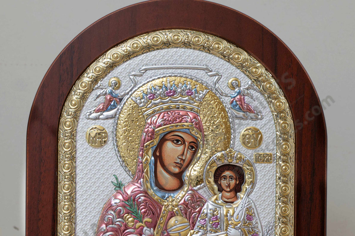 Virgin Mary the Unfading Rose Rodon to Amaranto 925 silver icon with reflective color accents (20x26 cm / 7.9x10.2 in)