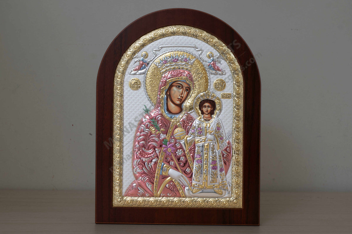 Virgin Mary the Unfading Rose Rodon to Amaranto 925 silver icon with reflective color accents (20x26 cm / 7.9x10.2 in)